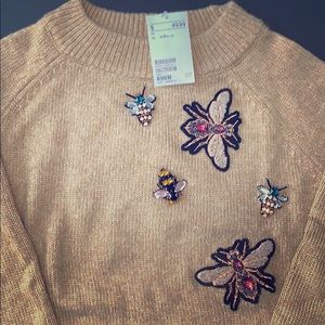 H&M camel sweater new with tag small embroidery